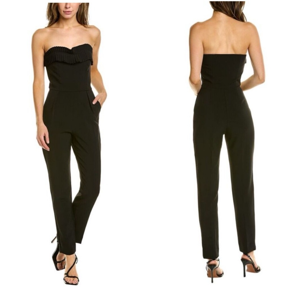 The Kooples Strapless Jumpsuit Womens Sizeโ 2 Black Side Zipper Pockets NEW